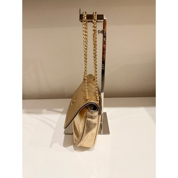 Michael Kors Jet Set Chain Strap Metallic Leather Shoulder Flap Clutch Bag Gold - Picture 3 of 11